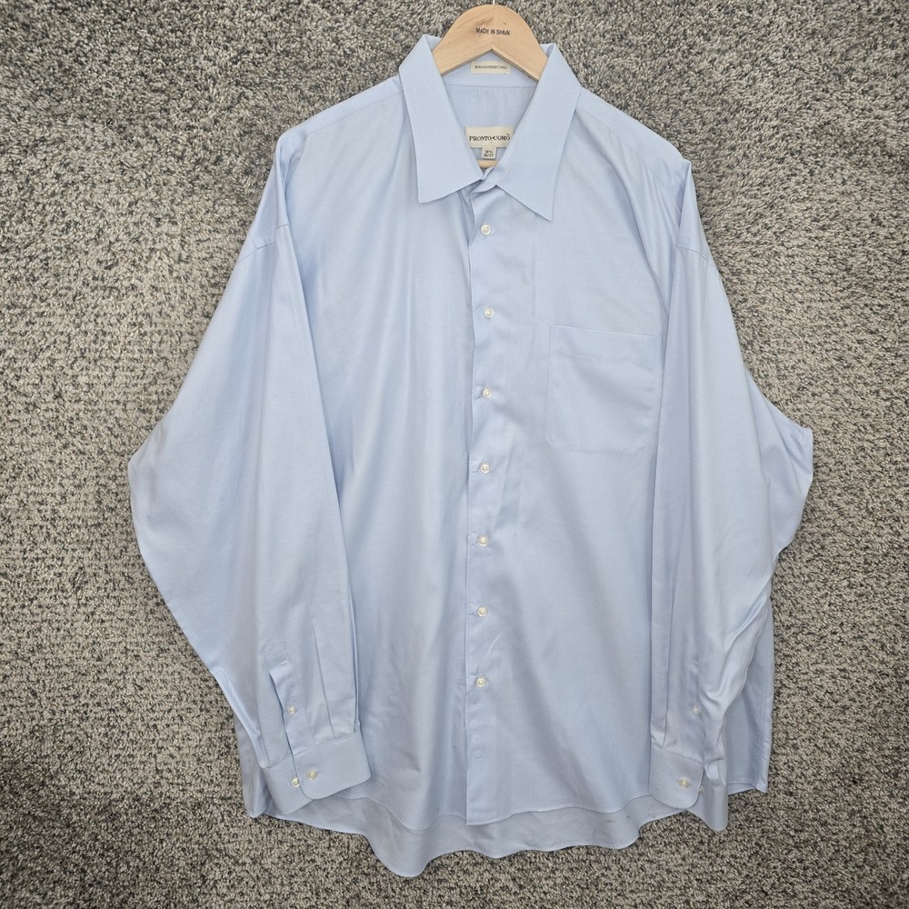 Pronto Uomo Dress Shirt Mens 18.5 36/37 Button 80s 2 Ply Perfect Twill Career